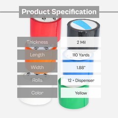 Yellow Color Packing Tape with Dispenser 1.88 Inch x 110 Yards 2 Mil 12 Rolls