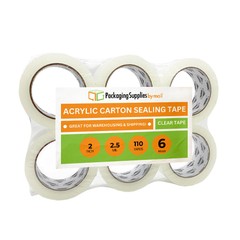 Carton Sealing Tape 2″ x 110 Yards, 2.5 Mil – Clear Box Packing Tape [6 Rolls]