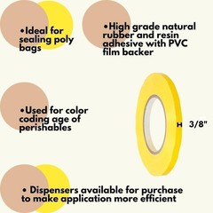 6 Pcs – 2.3 Mil Yellow Poly Bag Sealing Tape 3/8″ x 180 Yards