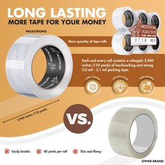 Industrial Grade Clear Packing Tape 6 Rolls 110 Yards Per Roll 2″ Wide X 2.7 Mil