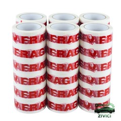 Fragile Warning Tape, 2Mil 2″x100Yard White Background Red Print, 36 Rolls