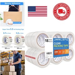 Clear Packing Tape 18 Rolls Heavy Duty Waterproof 3.2mil Thick 60 Yards Each